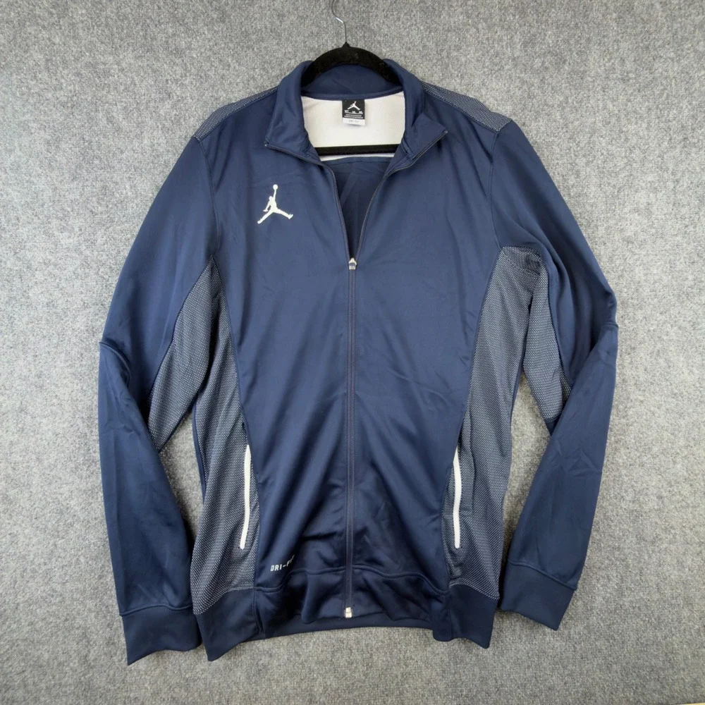 Jordan Mens Dri-FIT Full Zip Track Jacket Navy Blue Jumpman 696736-419 Size MT